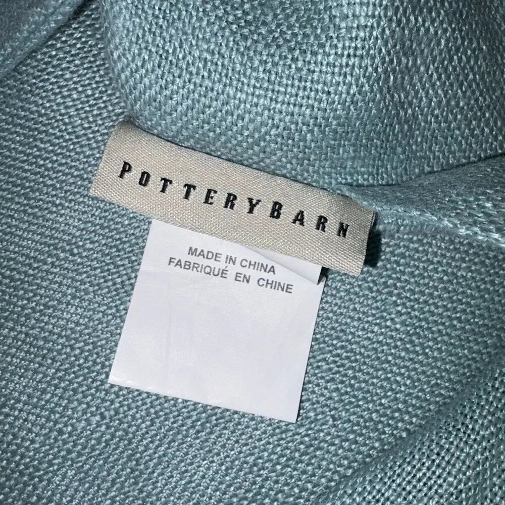 POTTERY BARN Set of 2 Light Blue Linen Throw Pillow Covers Wood Button 18x18”